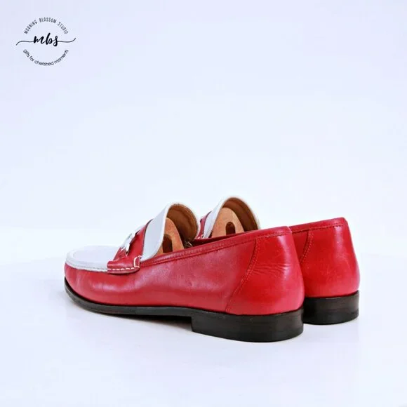 Bruno Magli Kurt Leather Loafers Red White Men 10 - Picture 5 of 14